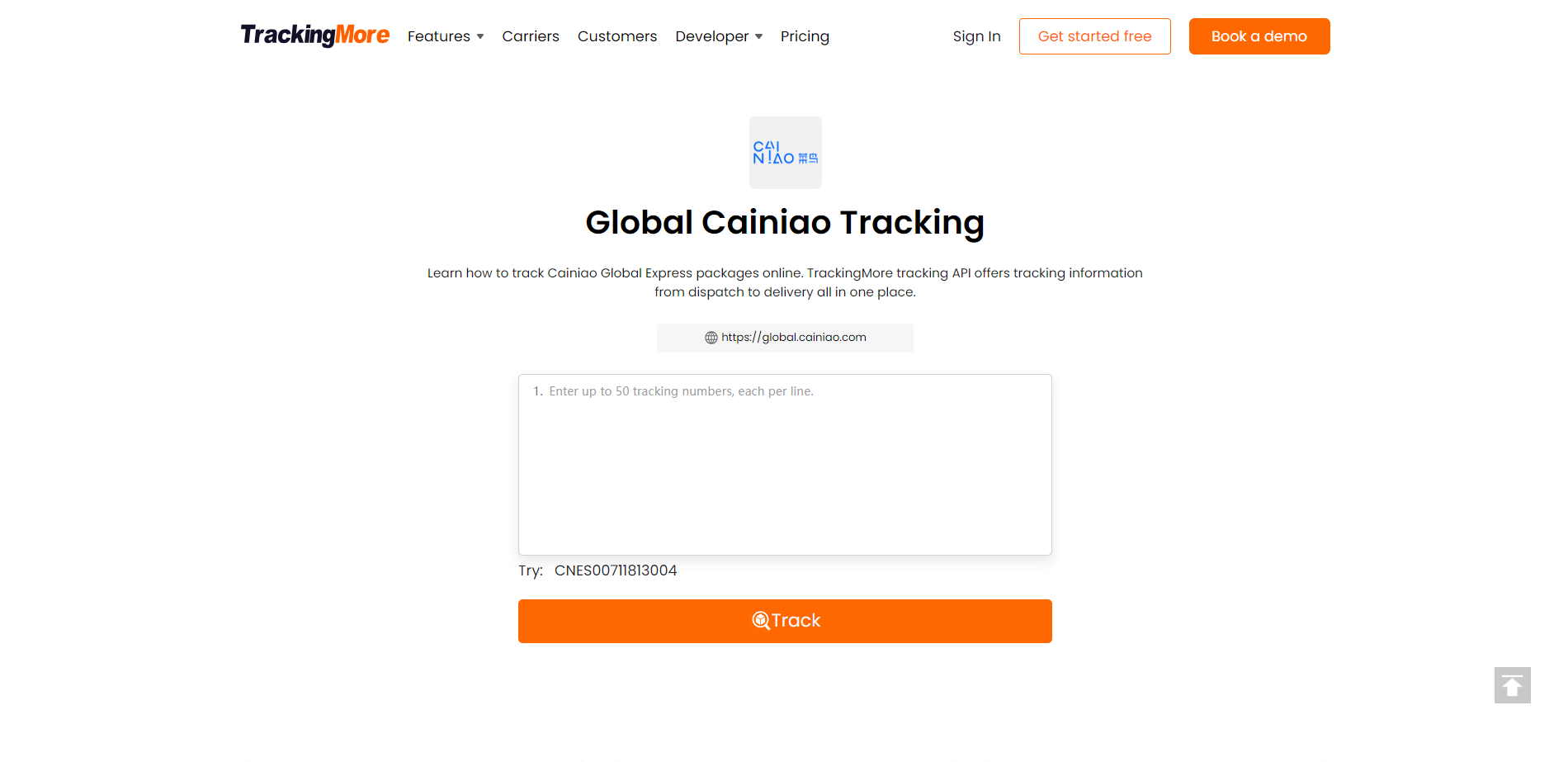 TrackingMore Cainiao global tracking page