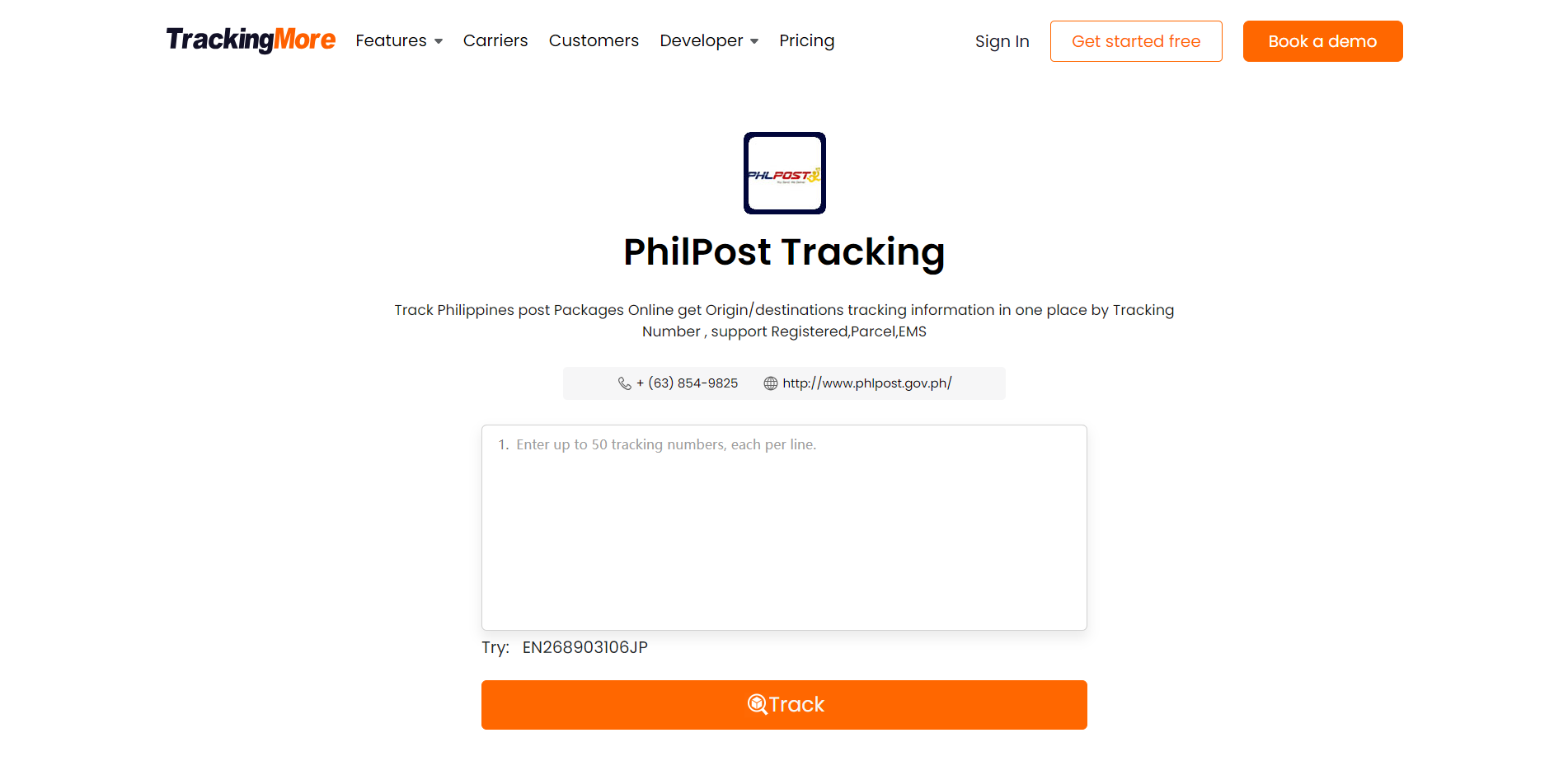 TrackingMore Philpost tracking page