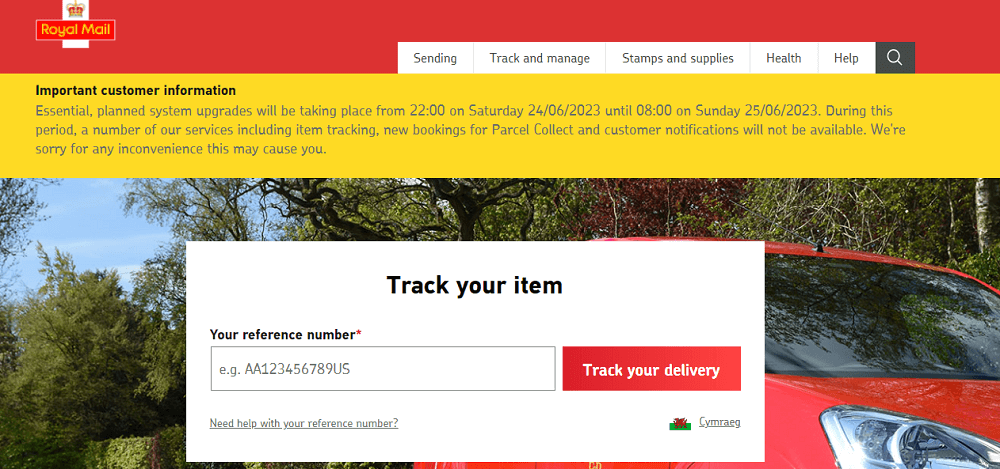 Royal Mail tracking page
