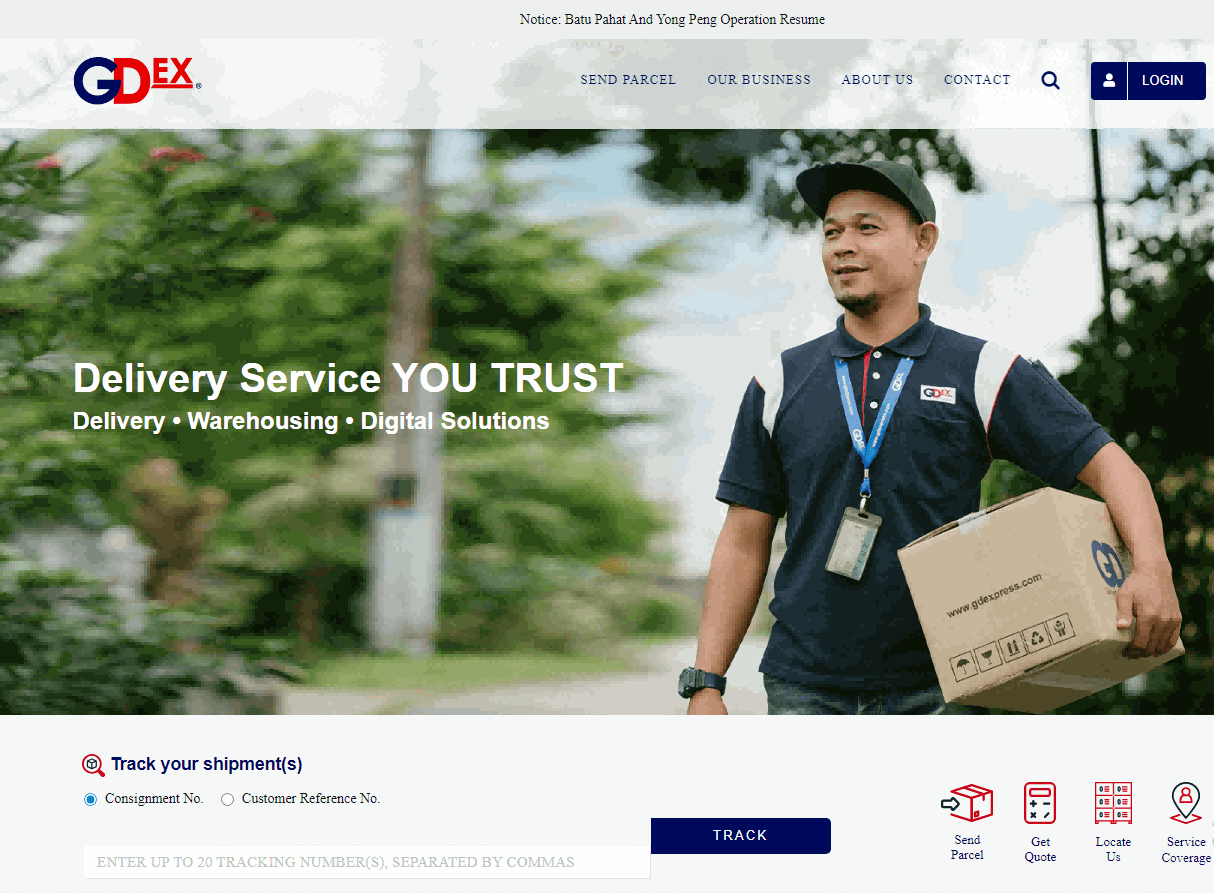 GDEX tracking page