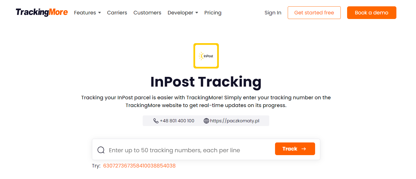 TrackingMore Inpost tracking page