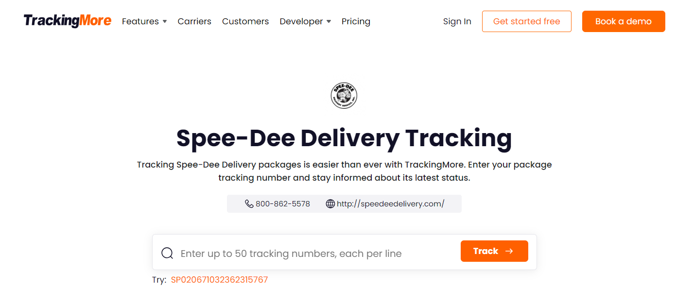 TrackingMore Spee-Dee tracking page