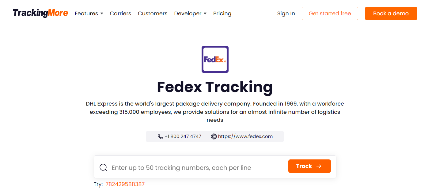 TrackingMore FedEx tracking page