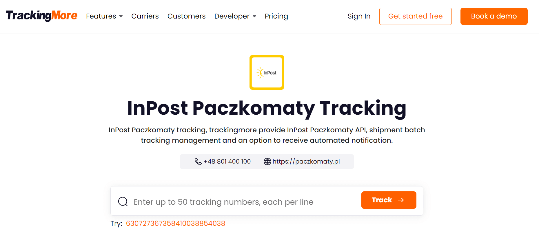 TrackingMore Inpost tracking page