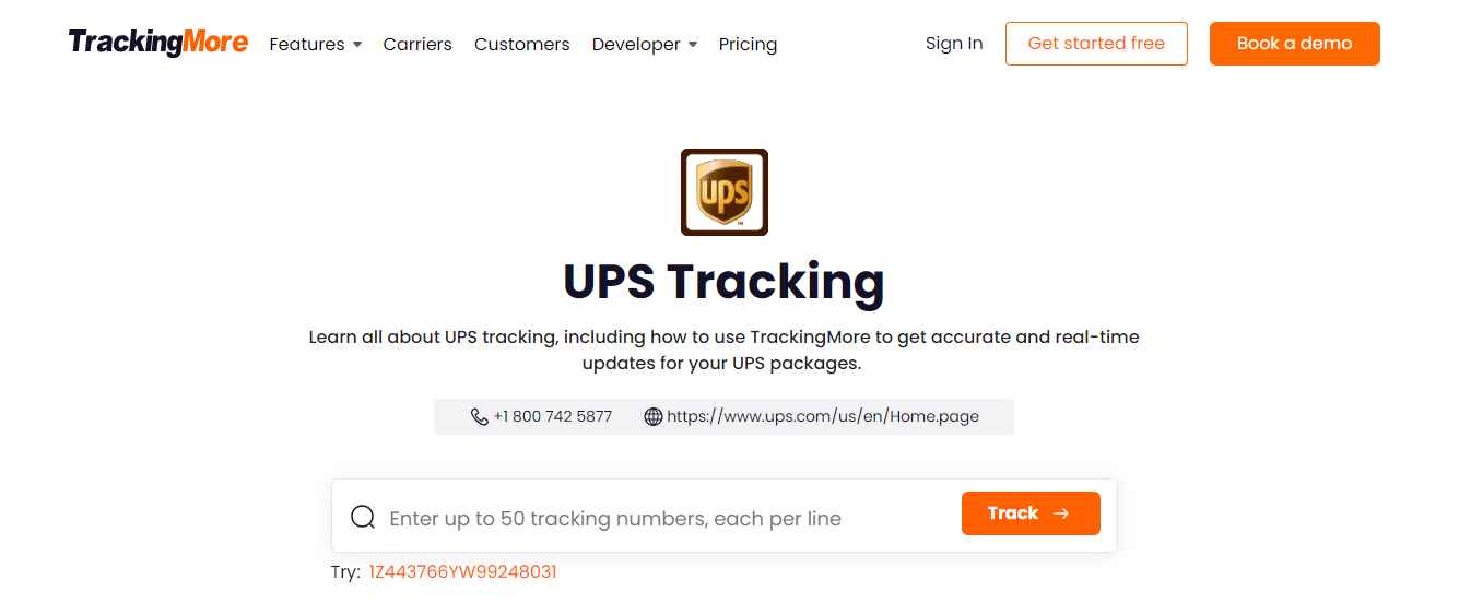 TrackingMore UPS tracking page