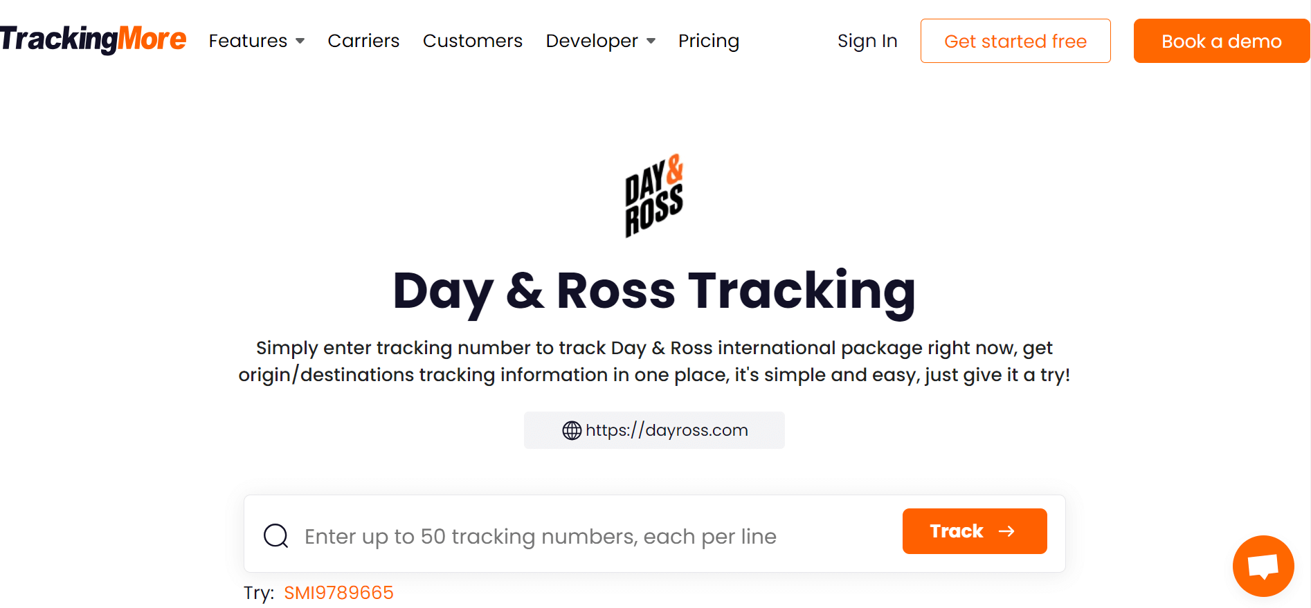TrackingMore Day and Ross tracking page
