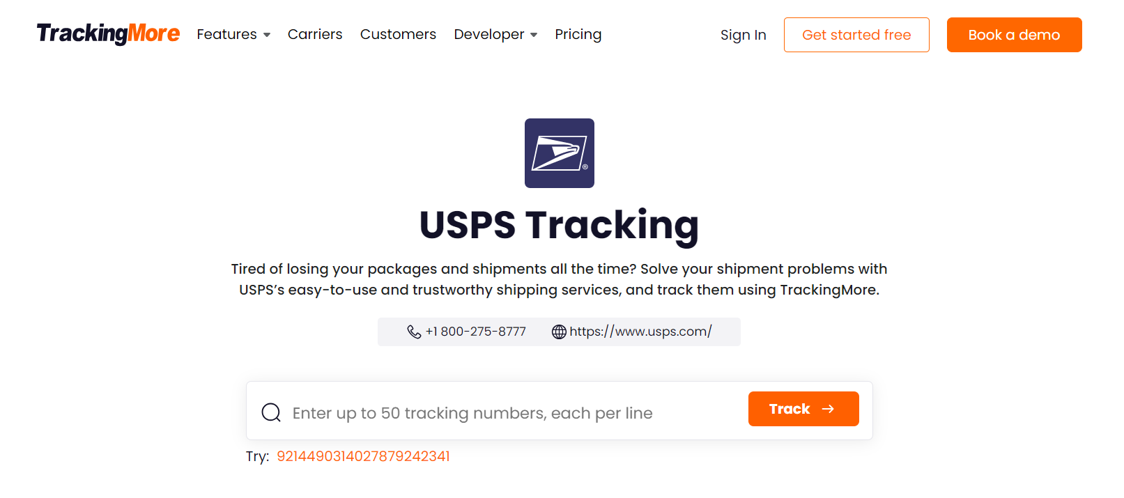 TrackingMore USPS tracking page
