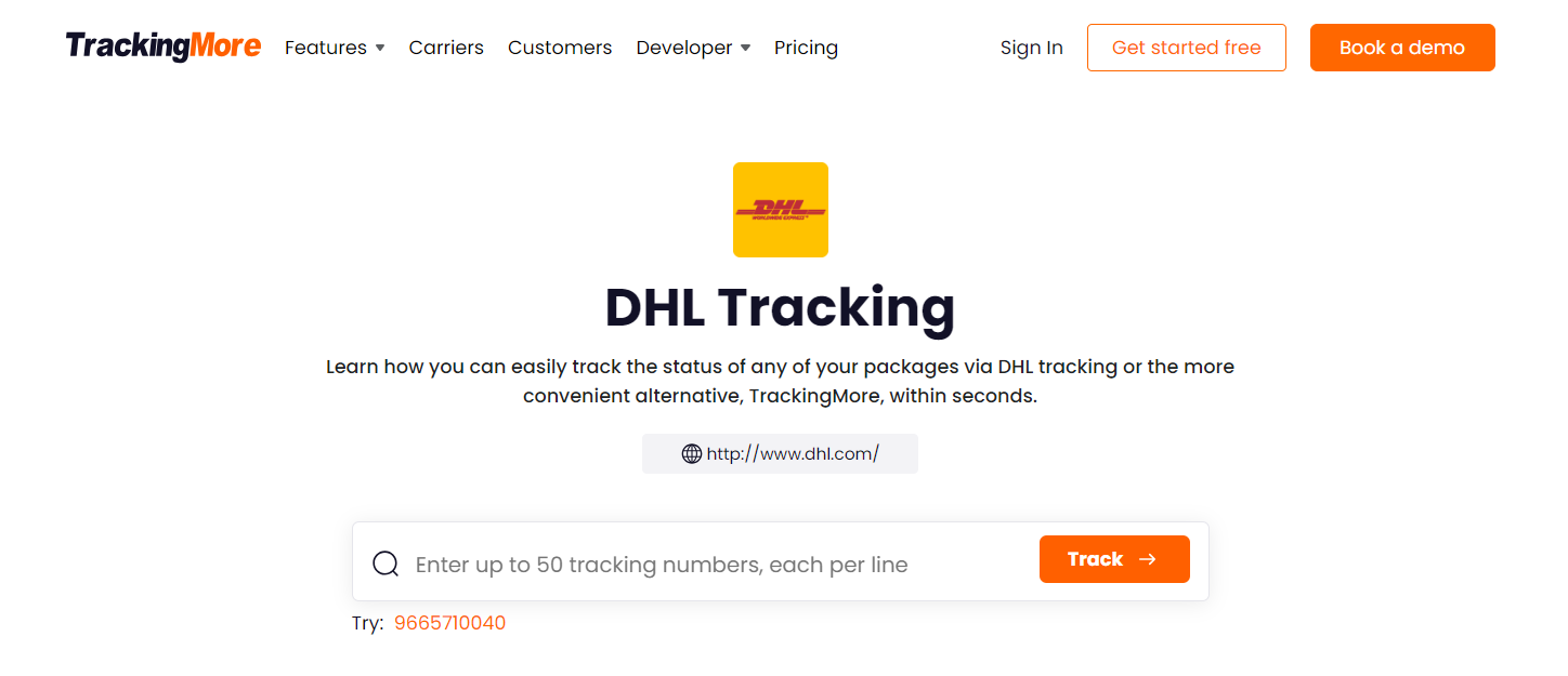 TrackingMore DHL tracking page