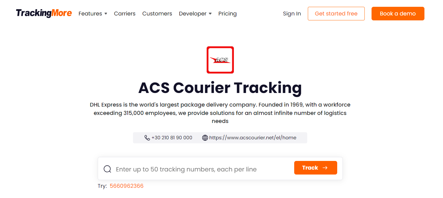 TrackingMore ACS tracking page