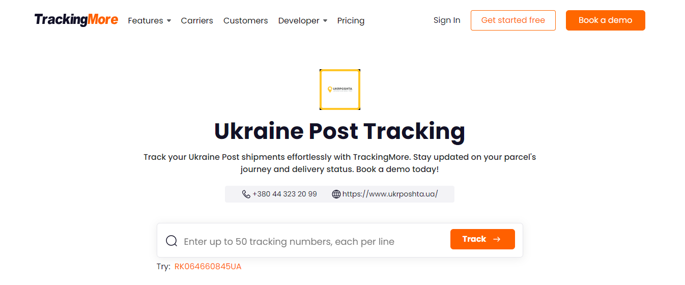 TrackingMore Ukraine Post tracking page