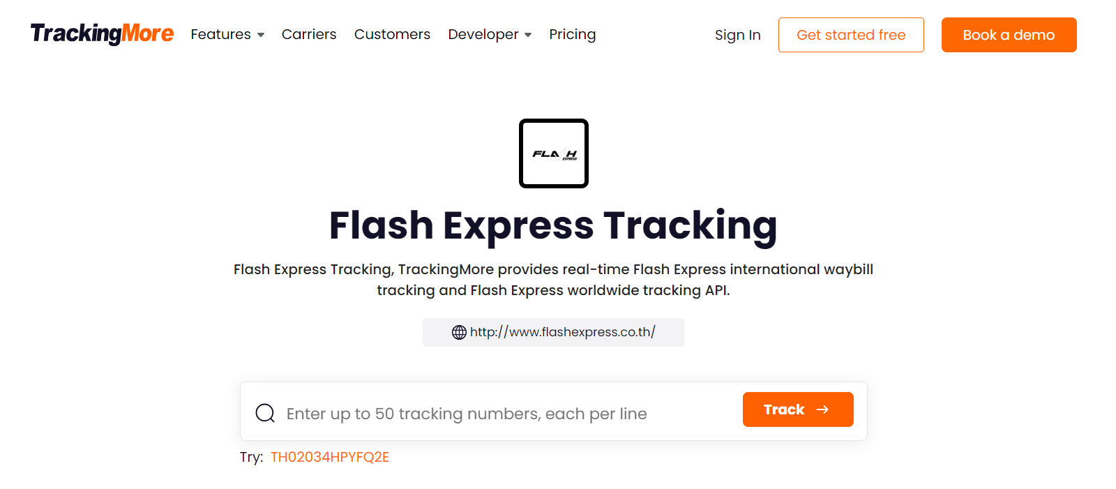 TrackingMore Flash Express tracking page