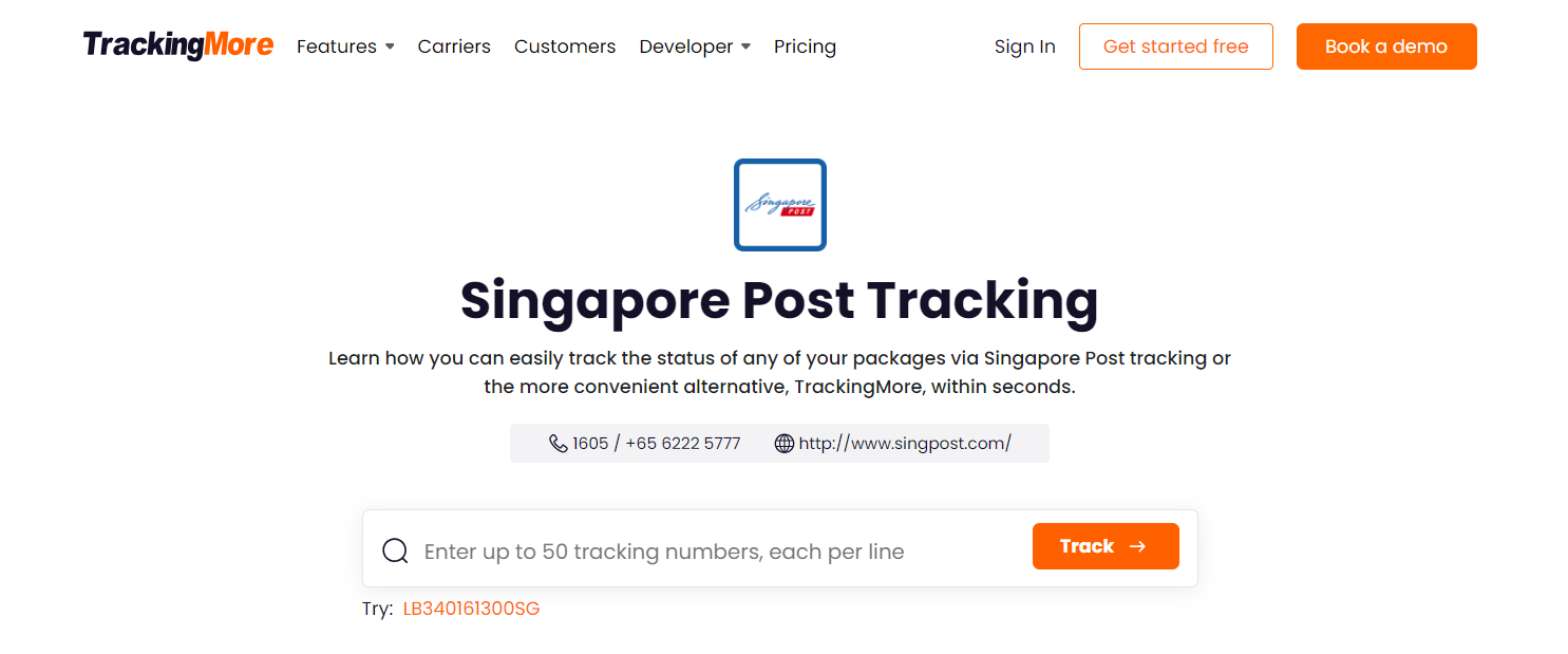 TrackingMore Singapore Post tracking page
