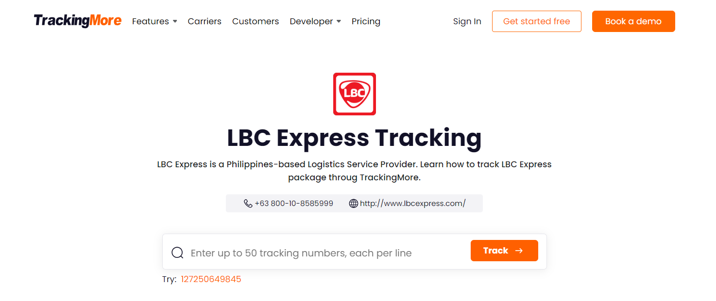 TrackingMore LBC tracking page
