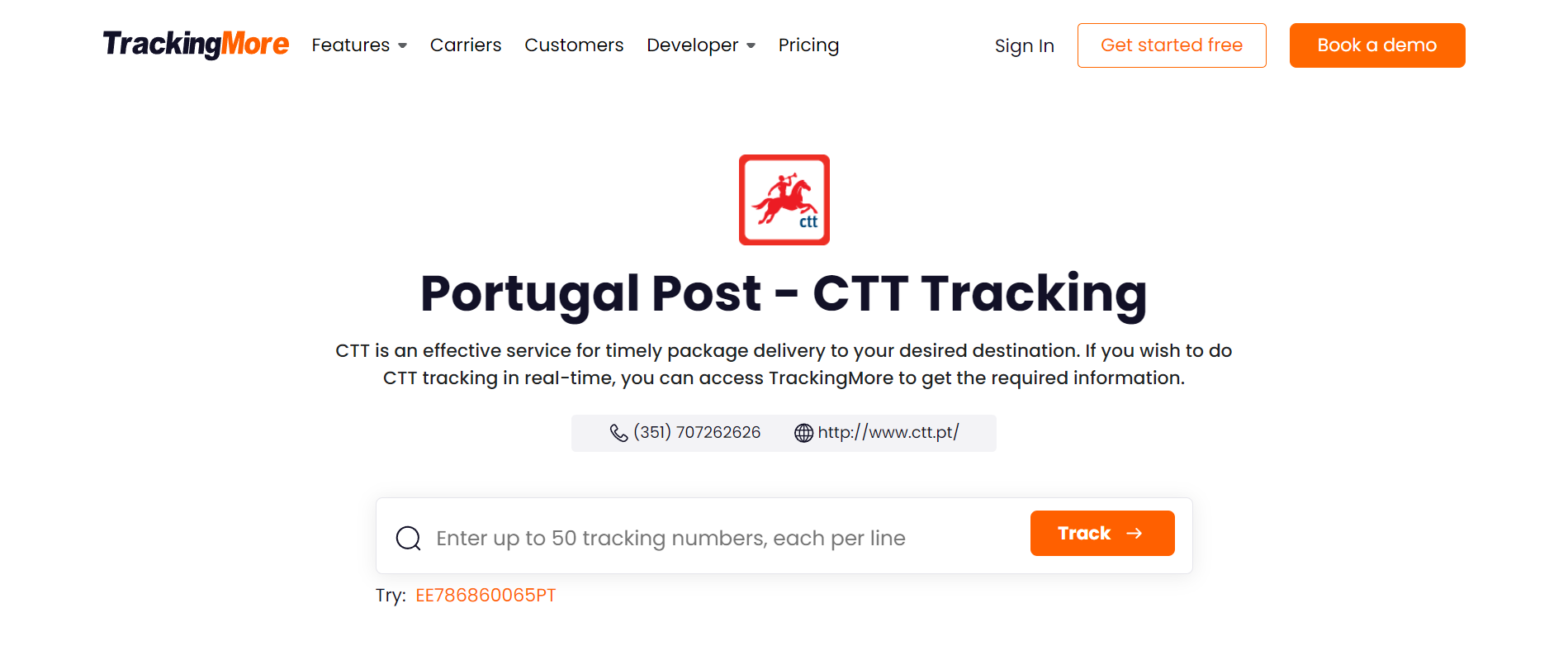 TrackingMore CTT tracking page