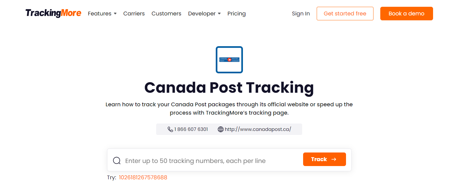 TrackingMore Canada Post tracking page