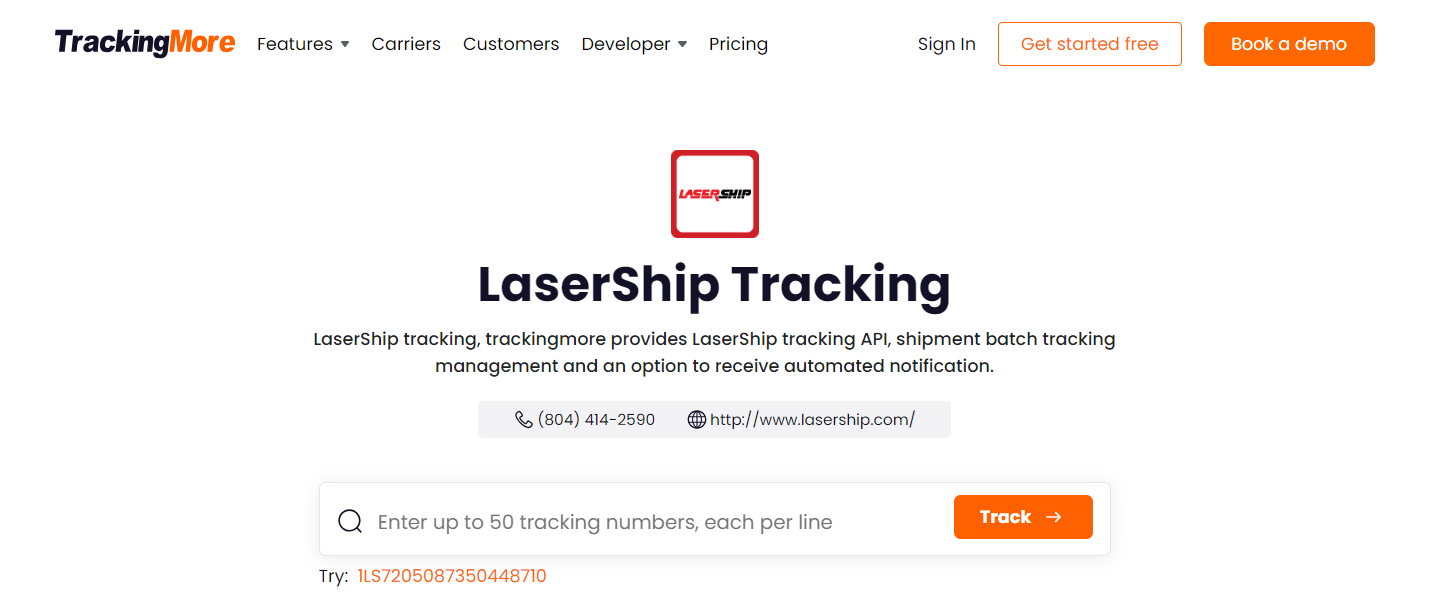 TrackingMore Lasership tracking page
