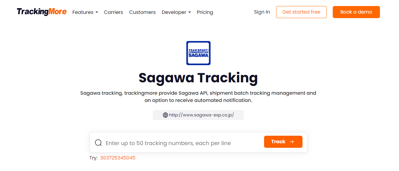 TrackingMore Sagawa tracking page
