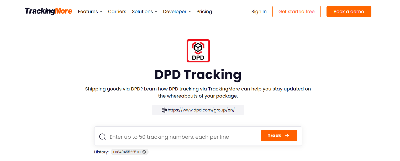TrackingMore DPD tracking page