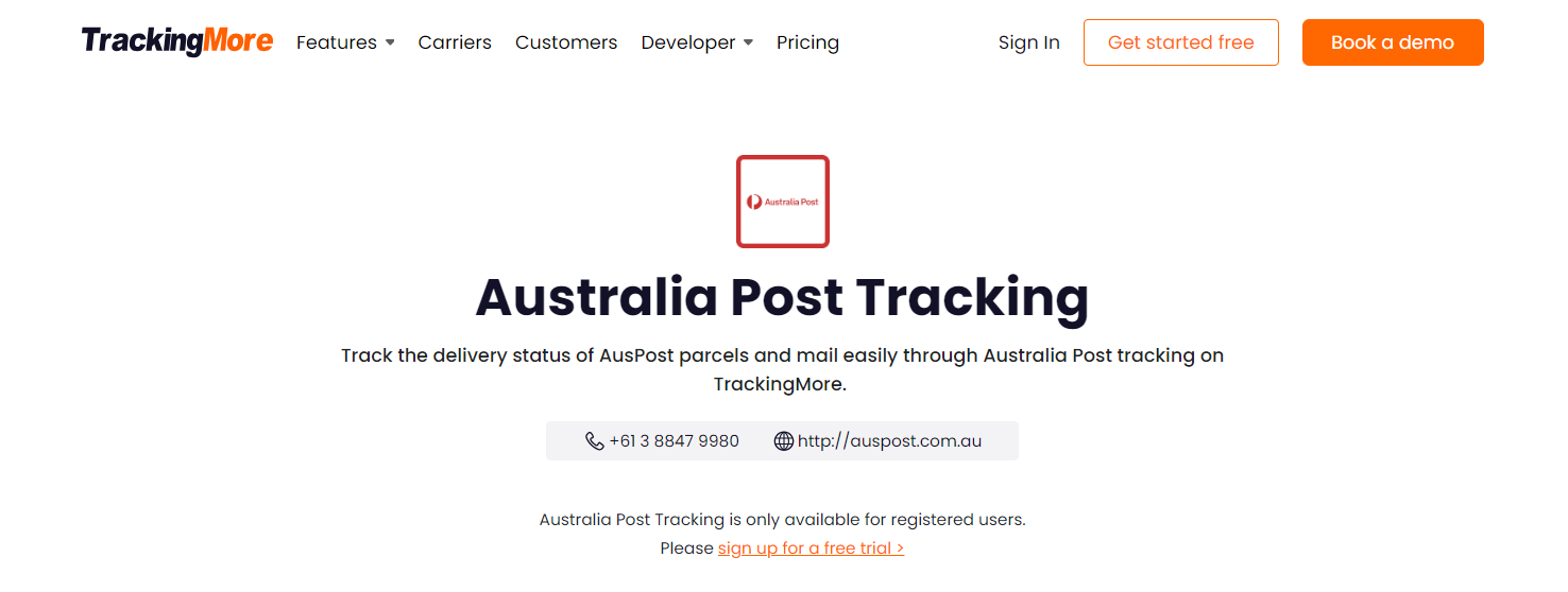 TrackingMore Australia Post tracking page