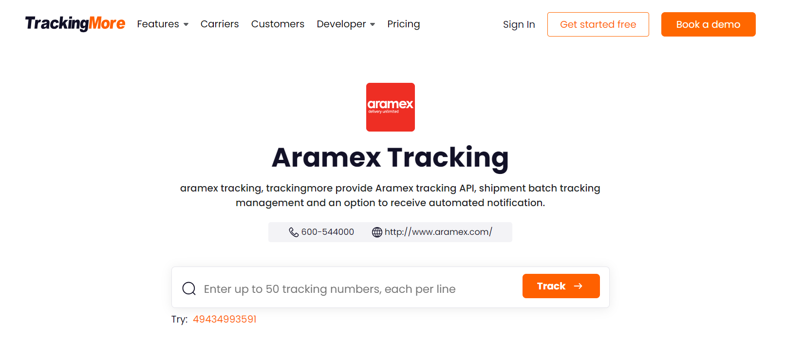 TrackingMore Aramex tracking page
