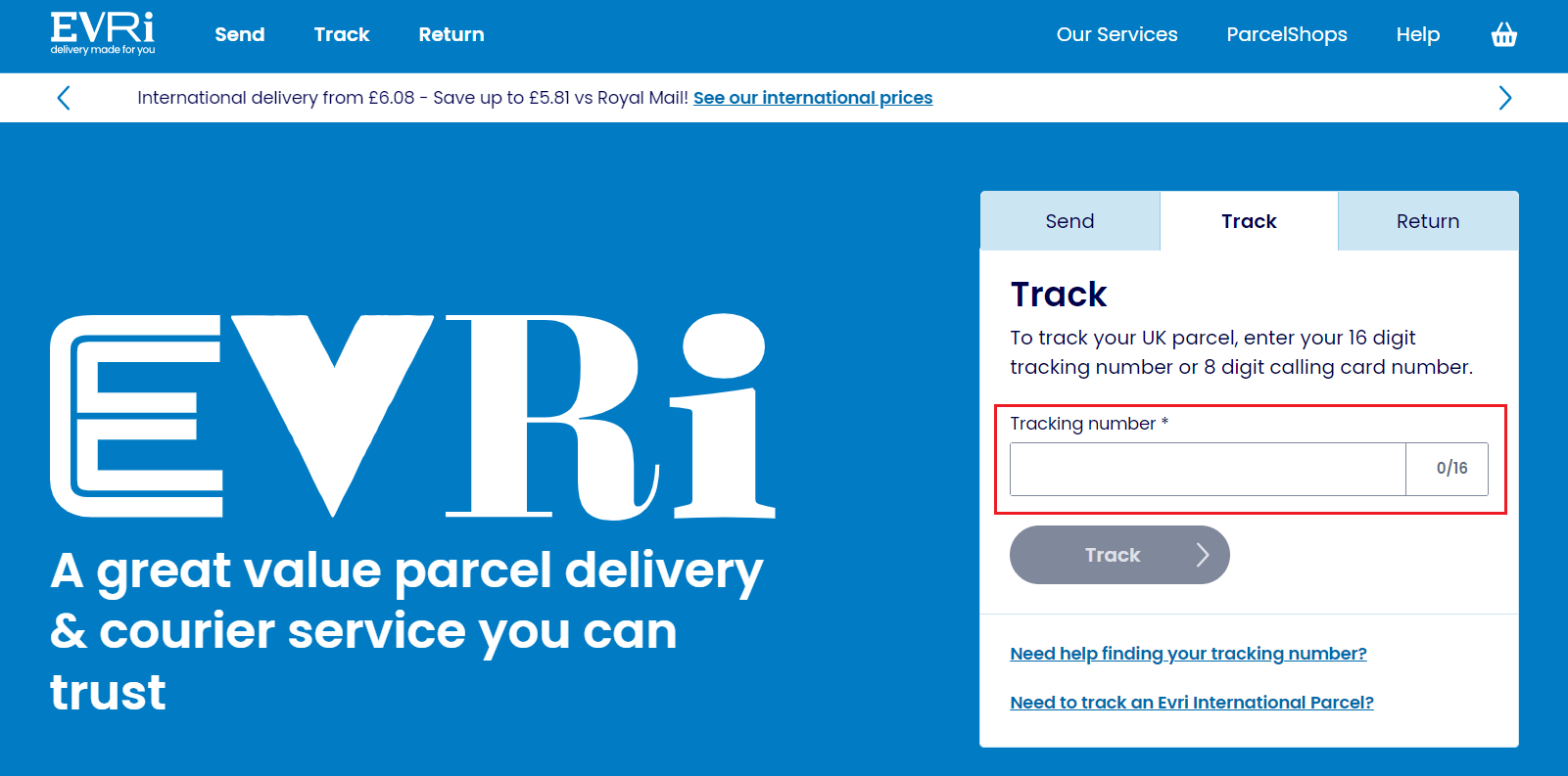 Hermes UK tracking page
