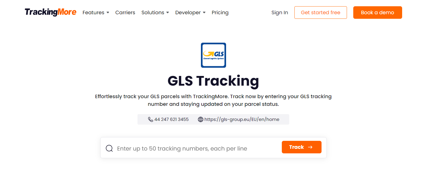 TrackingMore GLS tracking page