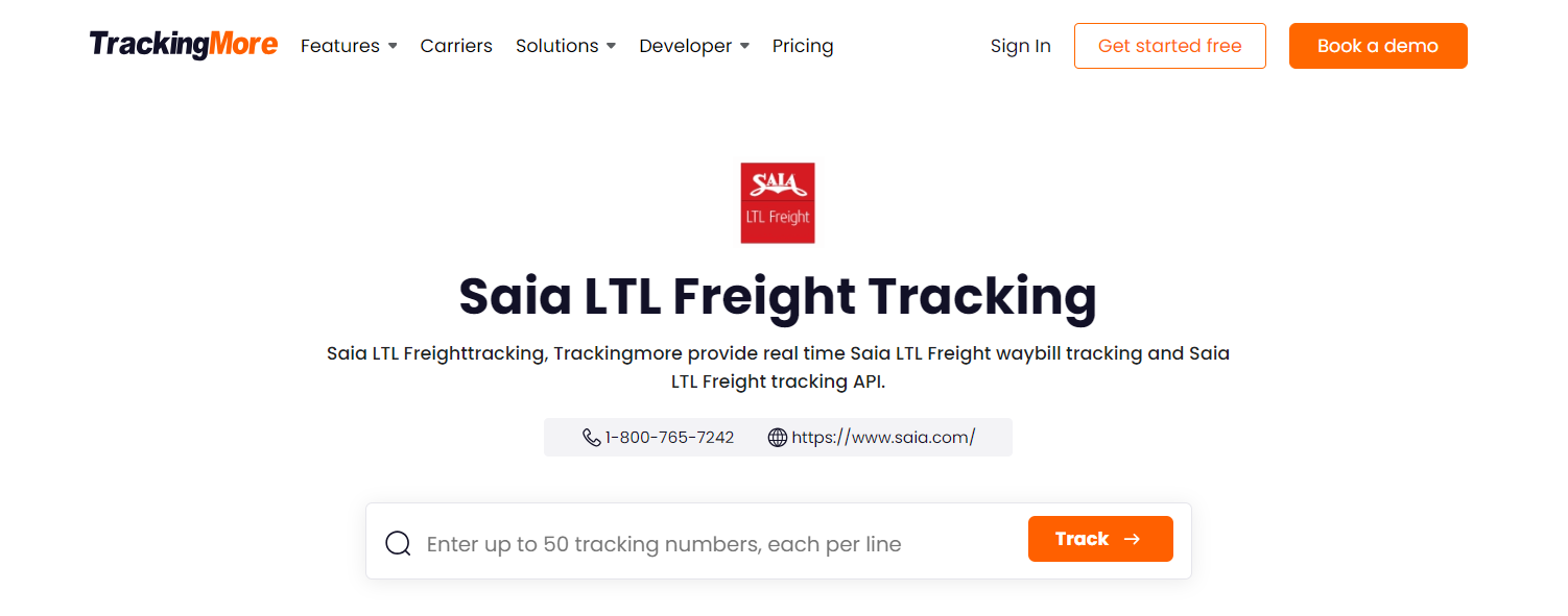 TrackingMore Saia LTL Freight tracking page