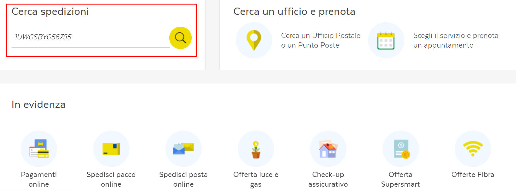 Poste Italiane tracking page