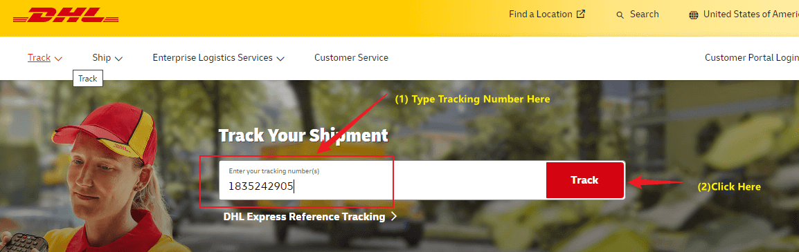 DHL tracking page