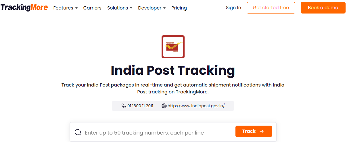 TrackingMore India Post tracking page