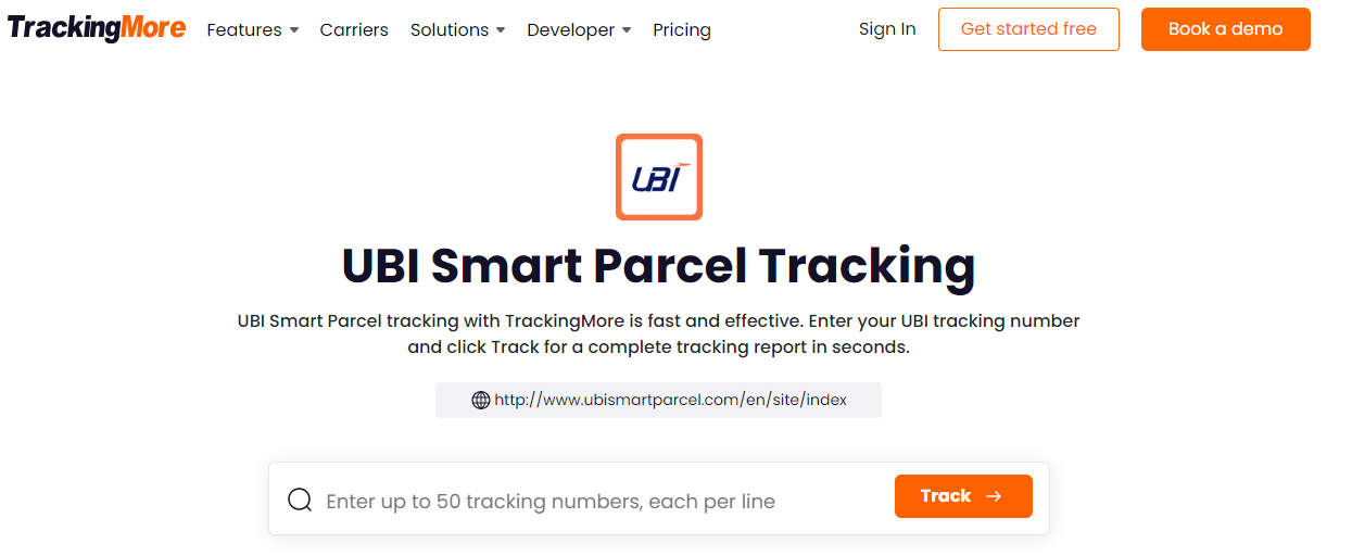 TrackingMore UBI Smart Parcel tracking page