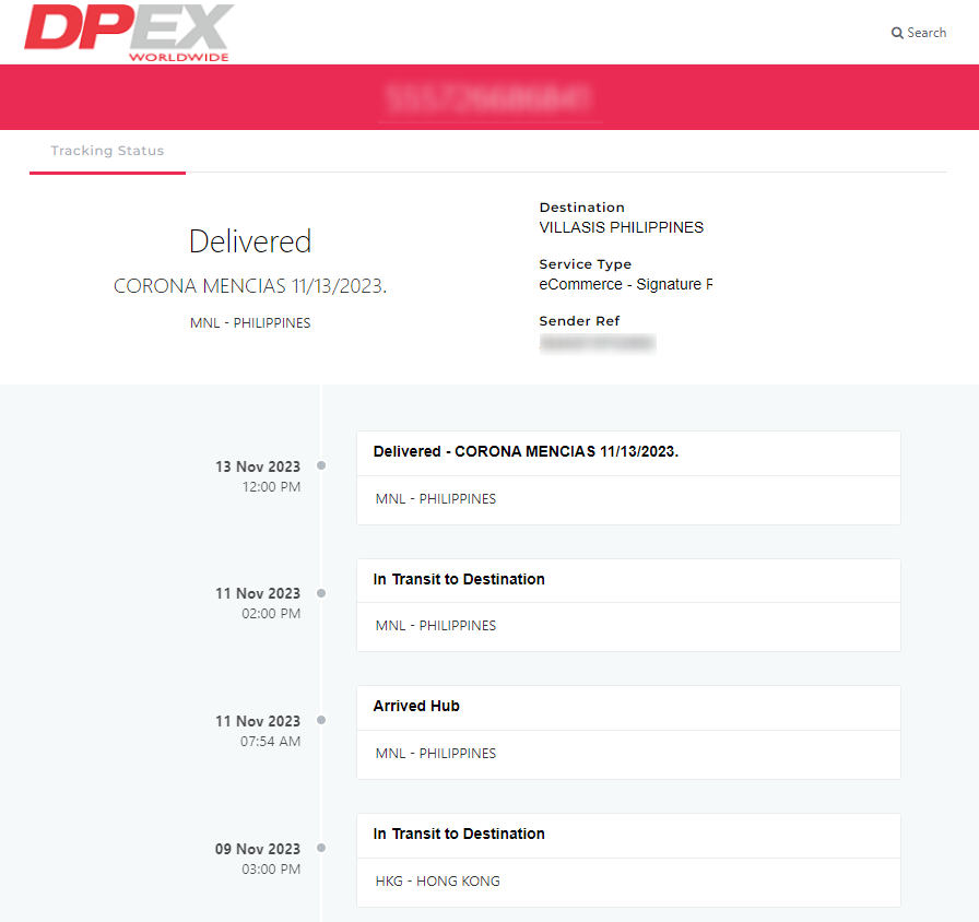 DPEX tracking status page