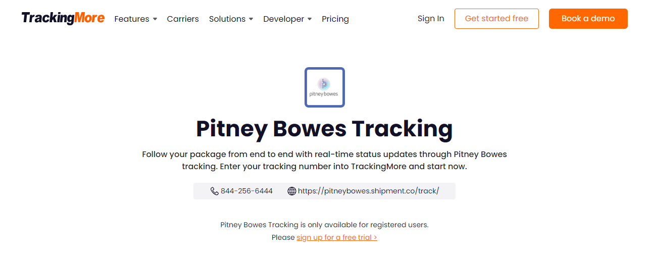TrackingMore Pitmey bowes tracking page