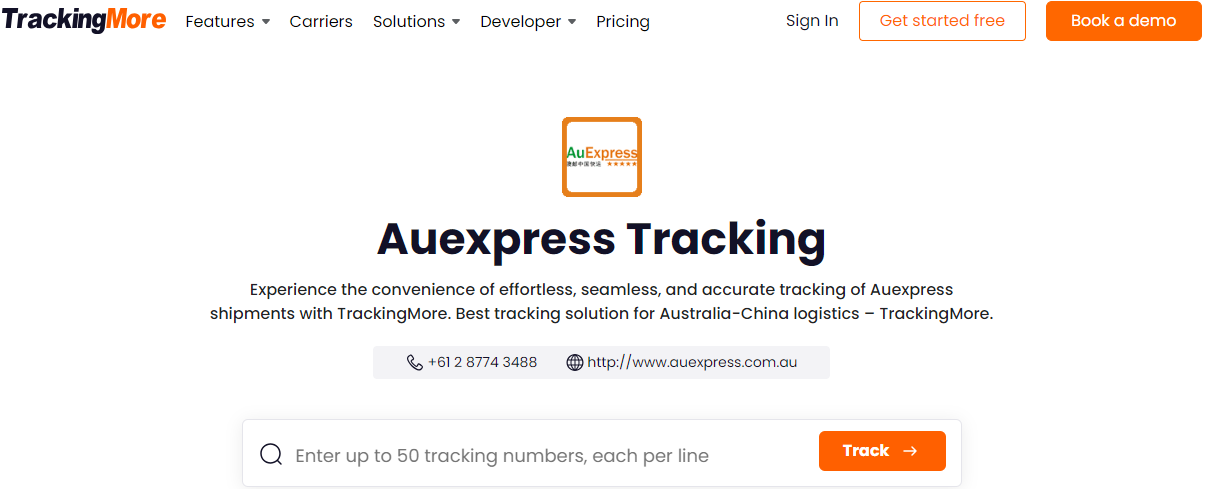 TrackingMore Auexpress tracking page