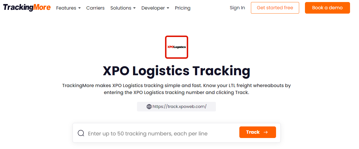 TrackingMore XPO tracking page