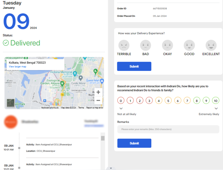 Shiprocket tracking status page