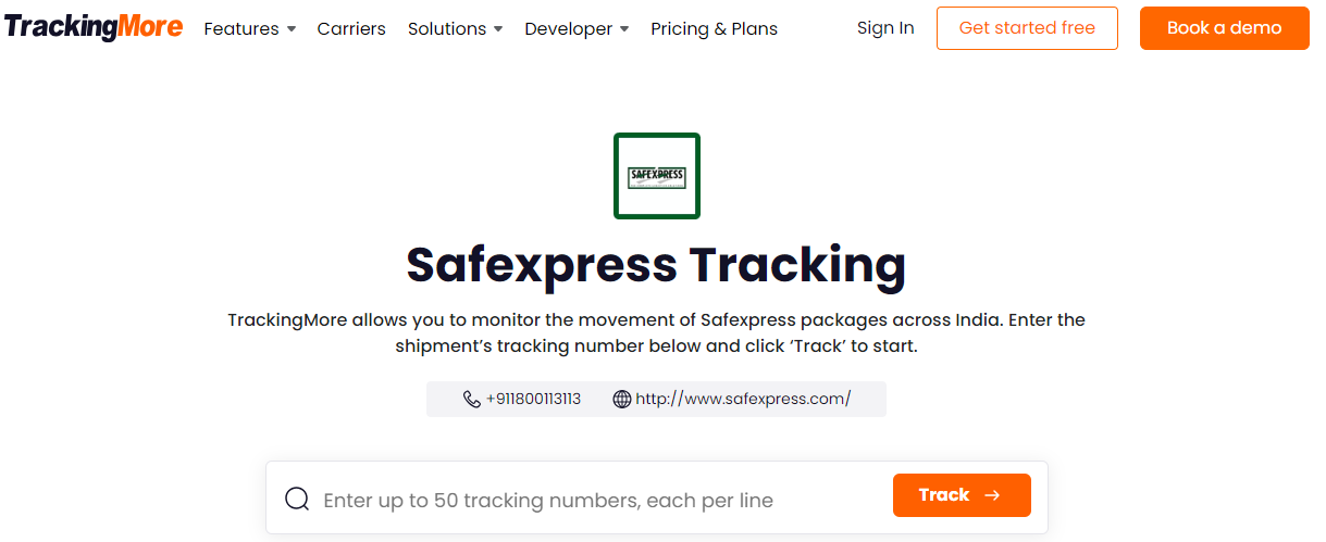 TrackingMore Safexpress tracking page