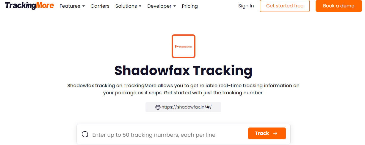 TrackingMore shadowfax tracking page