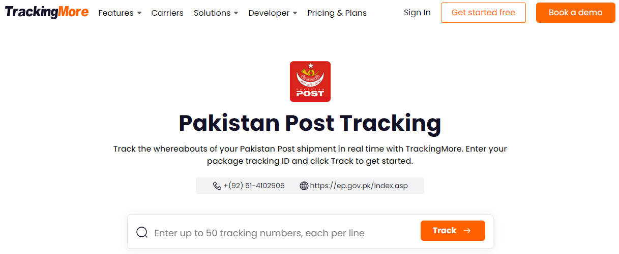 TrackingMore Pakistan Post Tracking page