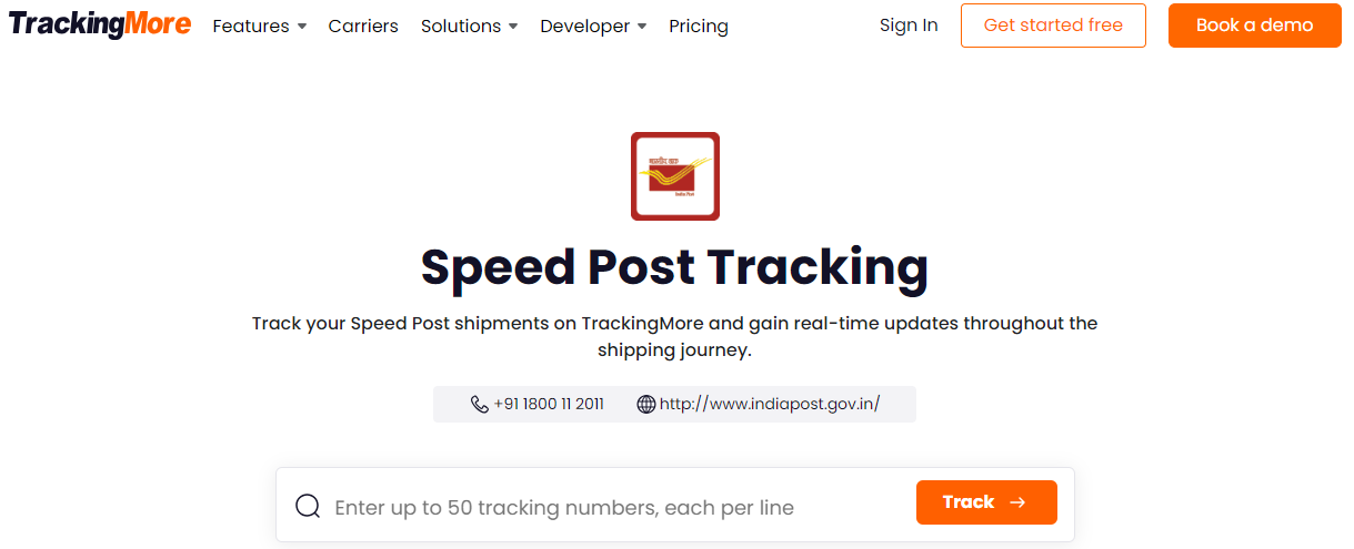 TrackingMore Speed Post tracking page