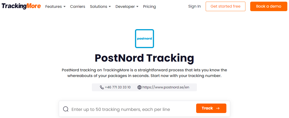 TrackingMore Postnord tracking page