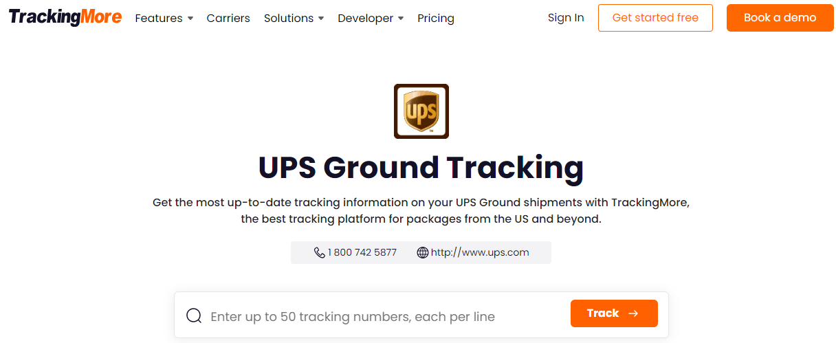 TrackingMore UPS Ground tracking page