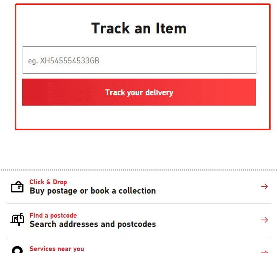 Royal Mail Special delivery tracking page