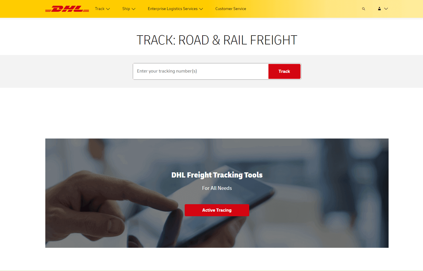 DHL Freight tracking page