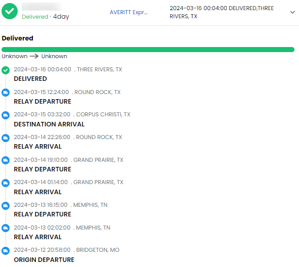 TrackingMore Averitt Express Tracking Status