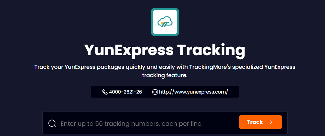 TrackingMore YunExpress tracking page