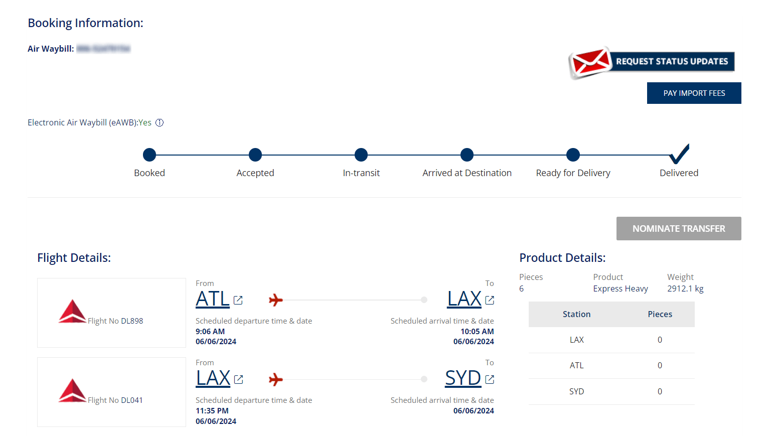 Delta Cargo Status