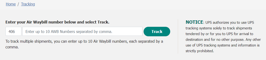 UPS Air Cargo Track Page