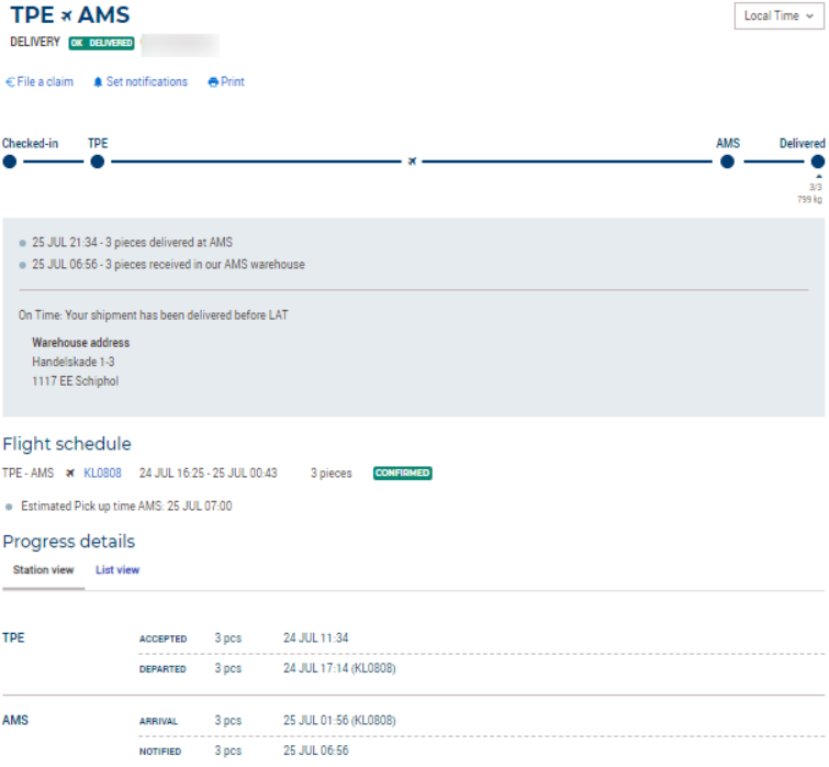 KLM Cargo Logistic Track