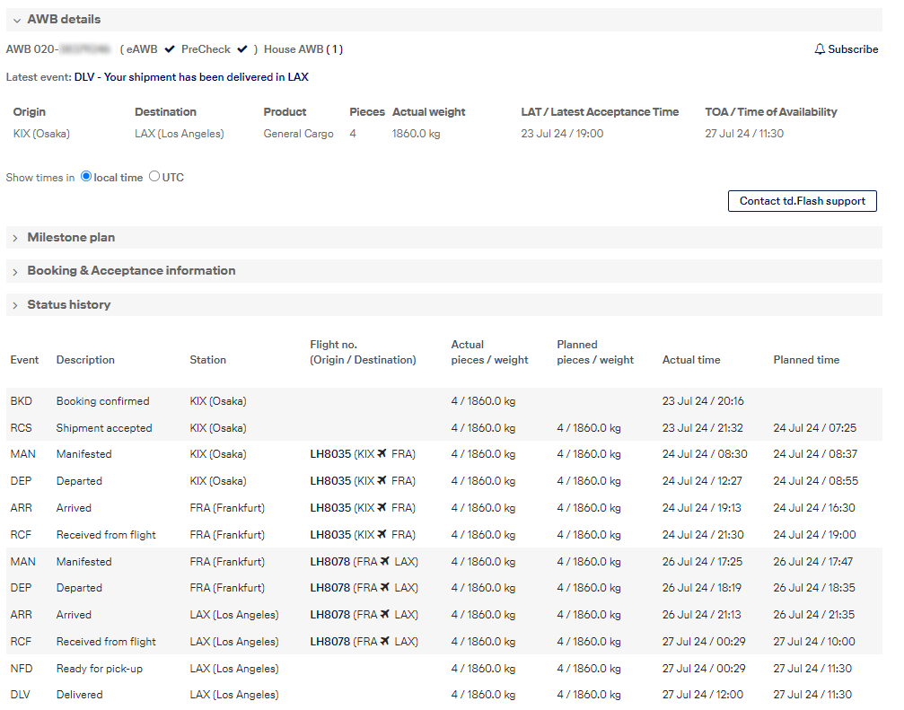 Lufthansa Cargo Logistic Track